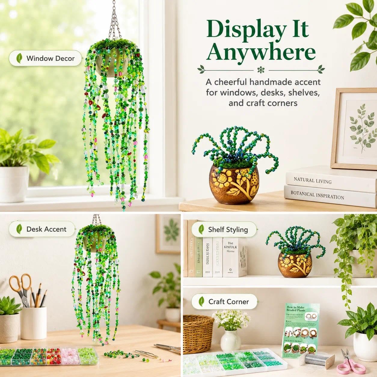 DUARIHA Green Glass Beaded Plant Kit, Succulent-Style Beaded Leaf Flower DIY Craft Kit, Botanical Glass Beads for Jewelry Making, Handmade Ornaments, Desk Decor and Creative Gifts