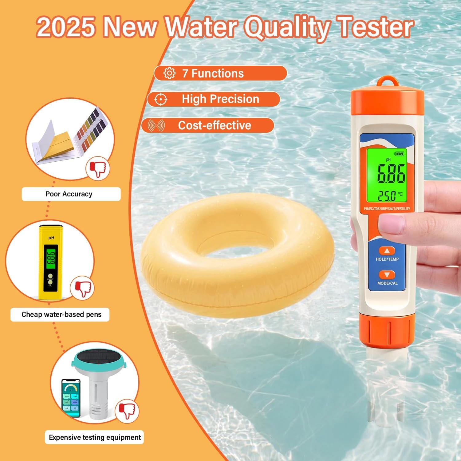 Tester di qualità dell'acqua pHmetro TDS EC ORP Penna digitale for tester 7 in 1 for piscina Spa Acquario coltura idroponica