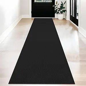 KOZYFLY Long Runners for Hallways 2x12 ft Washable Kitchen Runner Non Slip Rubber Backed Hallway Rugs Cotton Entryway Runner Rug Floor Carpet for Indoor Hall, Backdoor, Kitchen, Black/Dark Grey