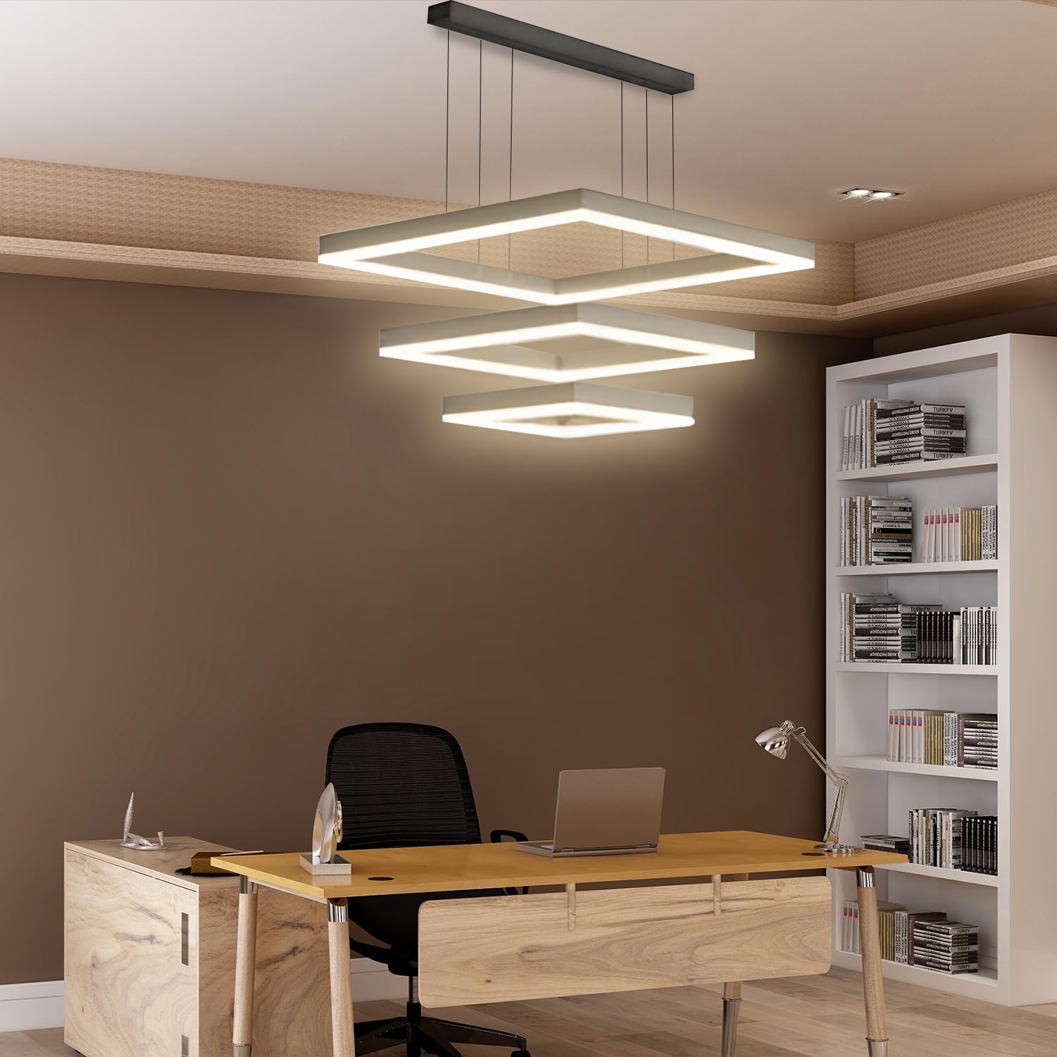 Lampadario Led a Sospensione Soffitto Design Moderno Quadrato Luce Calda Fredda Dimmerabile Con Telecomando e App Cellulare Lampada Soggiorno Salotto Cucina Camera Da Letto 5500LM 90W 60 Cm Nero