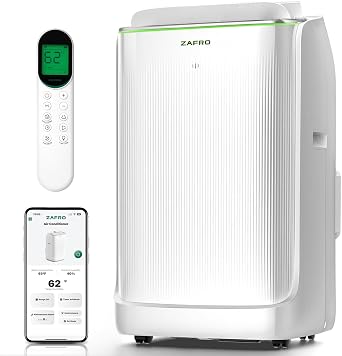 ZAFRO 14,000 BTU 10,000 BTU SACC Inverter Portable Air Conditioners, Smart AC with Ultra Quiet42dB/Drainage-free Cooling/24Hrs Timer/APP/Remote/Cool, Fan & Dehumidifier Modes for Indoor rooms