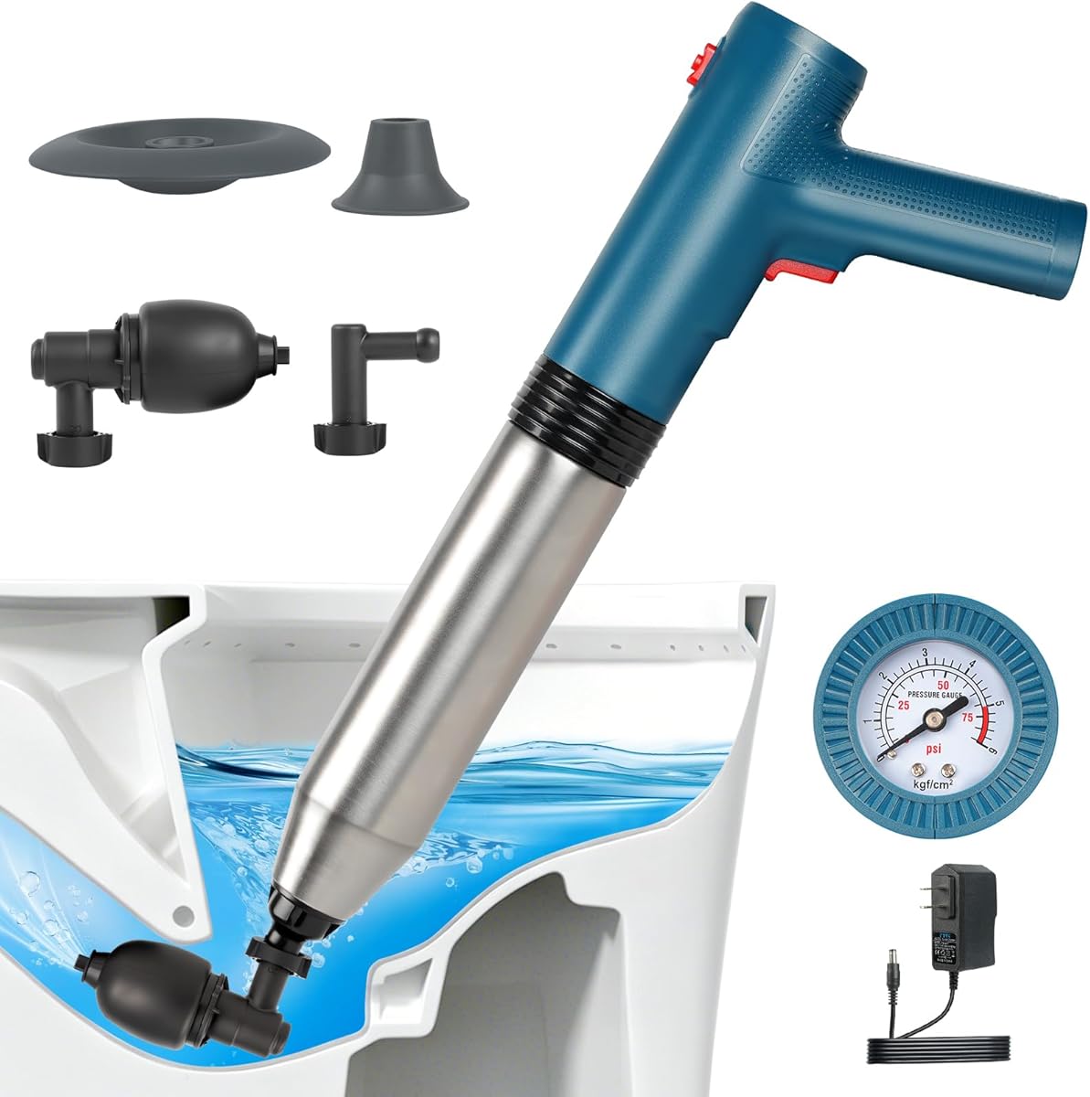FlyfreeU Electric Toilet Plunger, High Pressure Air Plunger for Bathroom, Splash-Free Drain Toilet Unclogger Auger, Heavy Duty Toilet Snake for Unclogging,One-Shot Clog Remover for Toilet&Kitchen