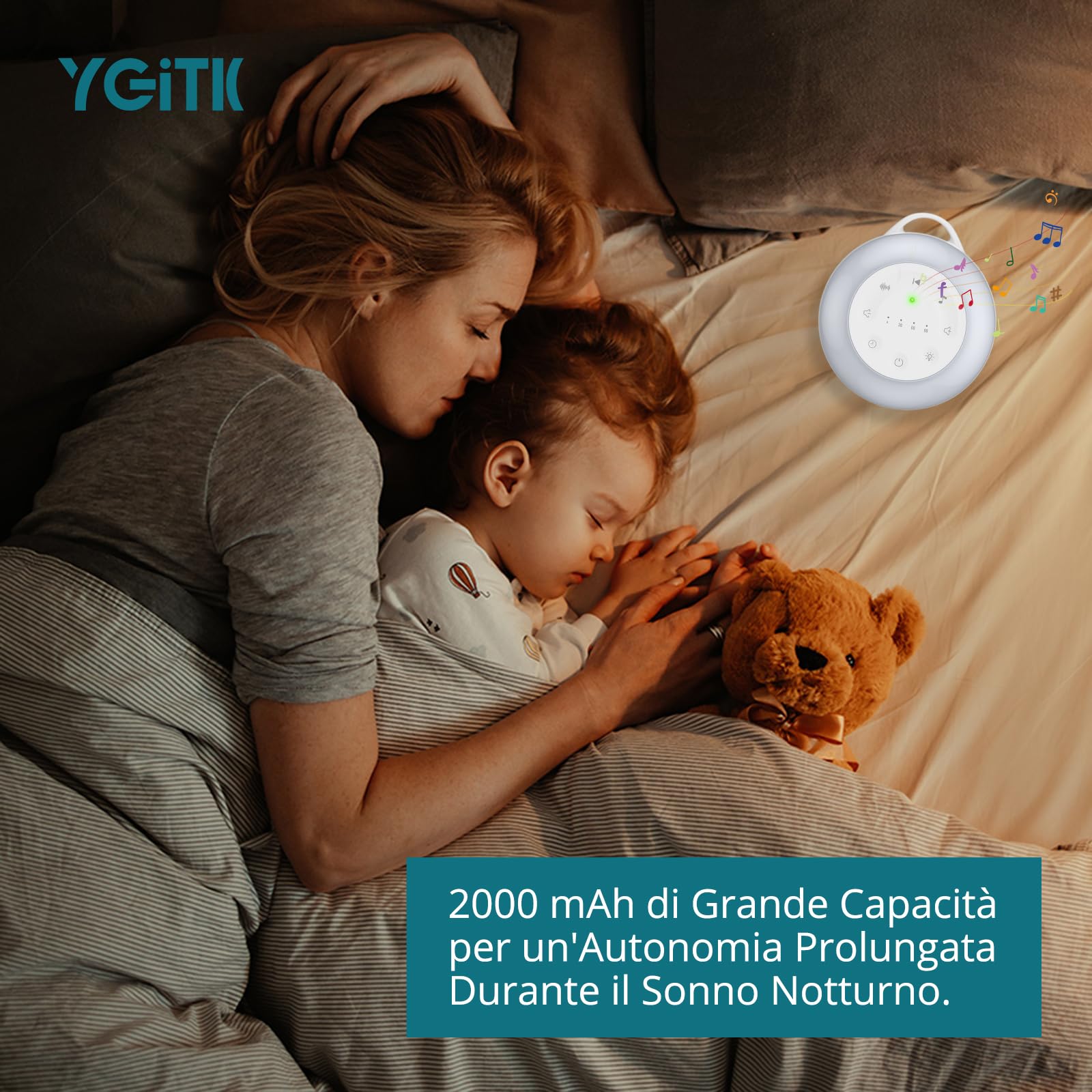 Macchina Rumore Bianco Portatile 24 Suoni Rilassanti 3 Impostazioni del Timer con Luce Notturna Regalo per Bambini/Asili Nido/Dormire/Yoga Meditazione-con Anello da Appendere