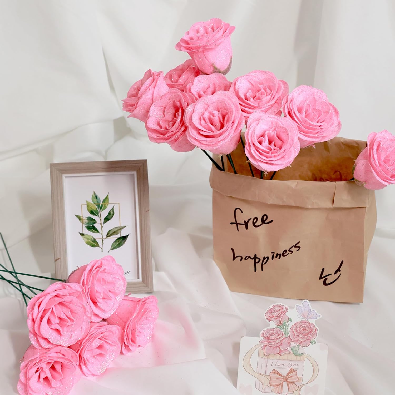 Glitter Roses Bouquet, Shiny Artificial Roses Flowers with Stems DIY Fake Glitter Flowers Bouquet for Valentines Mothers Day Graduation Birthday Anniversary, 24 Roses (Pink) - Image 5