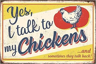 Funny Chicken Sign, Metal Chicken Coop Tin Signs, I talk to my chickens, Yard Sign Garage Farm Garden Wall Decor Sign Plaque Outdoor for Home Fence 8 X 12 Inches