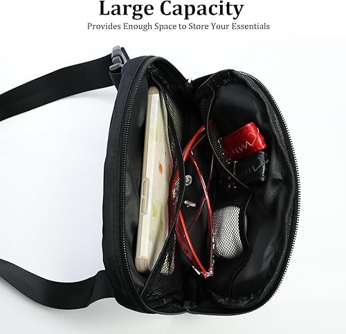 Miniatura 3 de Riñonera unisex para mujer con correa ajustable, cangurera cruzada con bolsa para tarjetas para entrenamiento, correr, viajar, senderismo (negro),