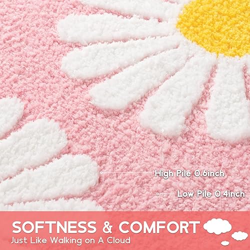 Vista 22 de Tapetes de baño grises, bonitos tapetes de baño con margaritas, microfibra extra suave y absorbente, antideslizante, para baño, ducha, dormitorio