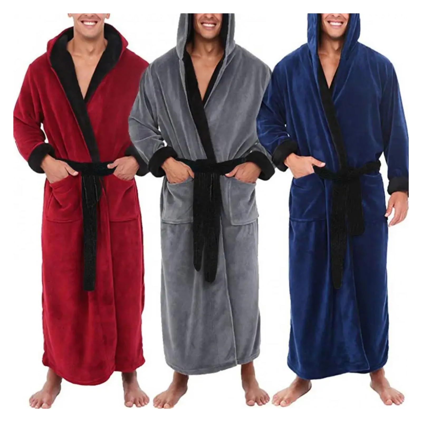 Albornoz Largo para Hombre Albornoz Ropa de Dormir camisón Casual Manga Larga Hombre Invierno cálido Franela HAL Felpa baño salón hogar