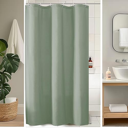 Miniatura 17 de OVZME Zora Cortina de ducha blanca, cortina de ducha de tela para baño, paño suave, calidad de hotel, spa, decoración de baño repelente al agua,