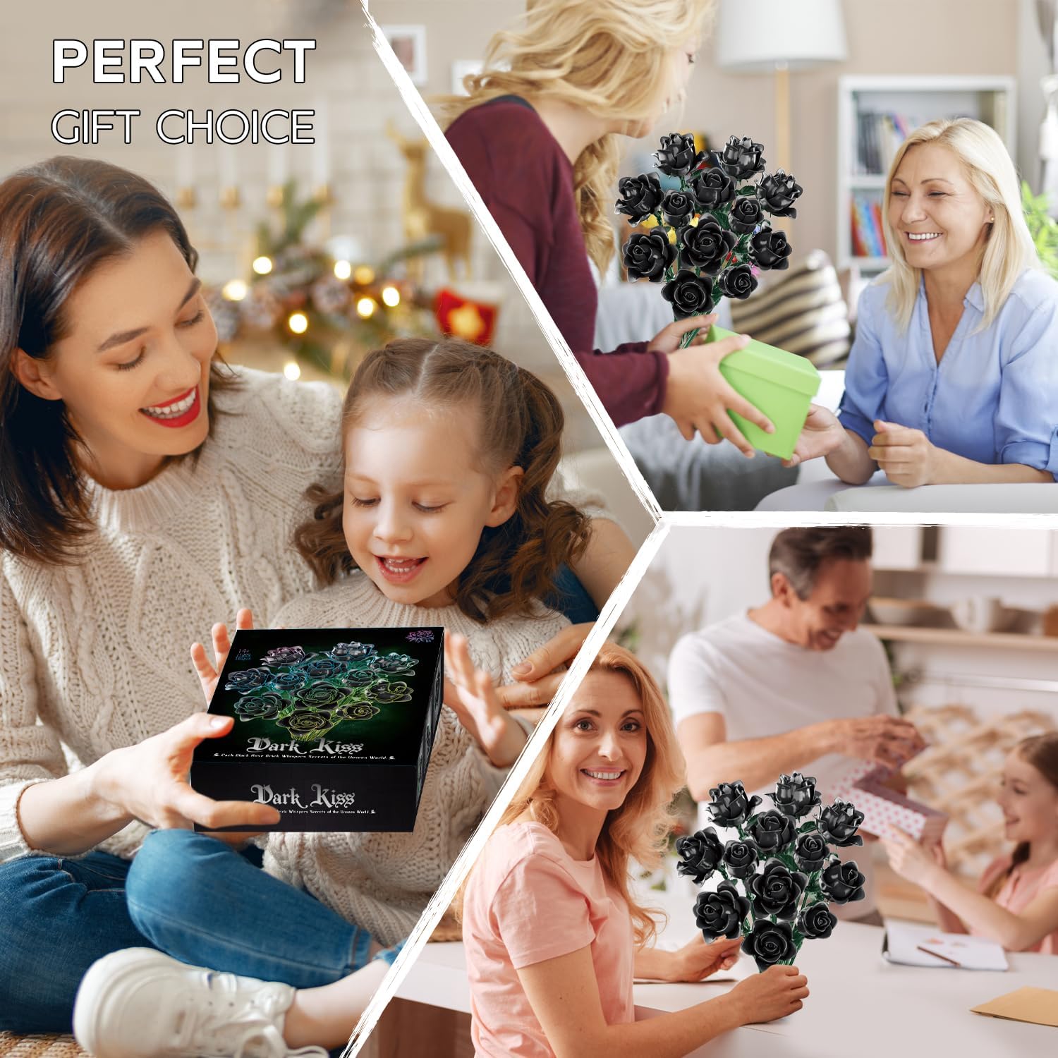 Black Rose Building Blocks Bouquet Kit, Compatible with Lego Flower Botanical Collection Model Set, Romantic Gift for Mother's Day, Valentine's Day, Anniversary & Home Decor, No Vase (585 PCS)