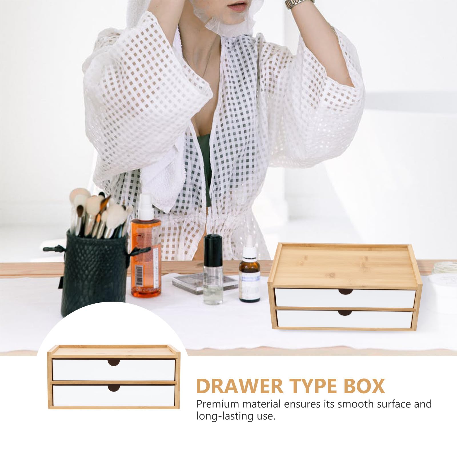 TEHAUX Caja de Almacenamiento de Maquillaje y Diseño Compacto de Bambú y ABS Material Ecológico para Organizar Cosméticos para Escritorio Separadores