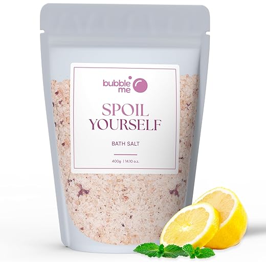 Bubble Me Spoil Yourself Bath Salt | 400g | Luxurious Aromatherapy | Soothes & Nourishes | Epsom & Pink Salt Blend | Hydrating Glycerin | Pure Essential Oils |