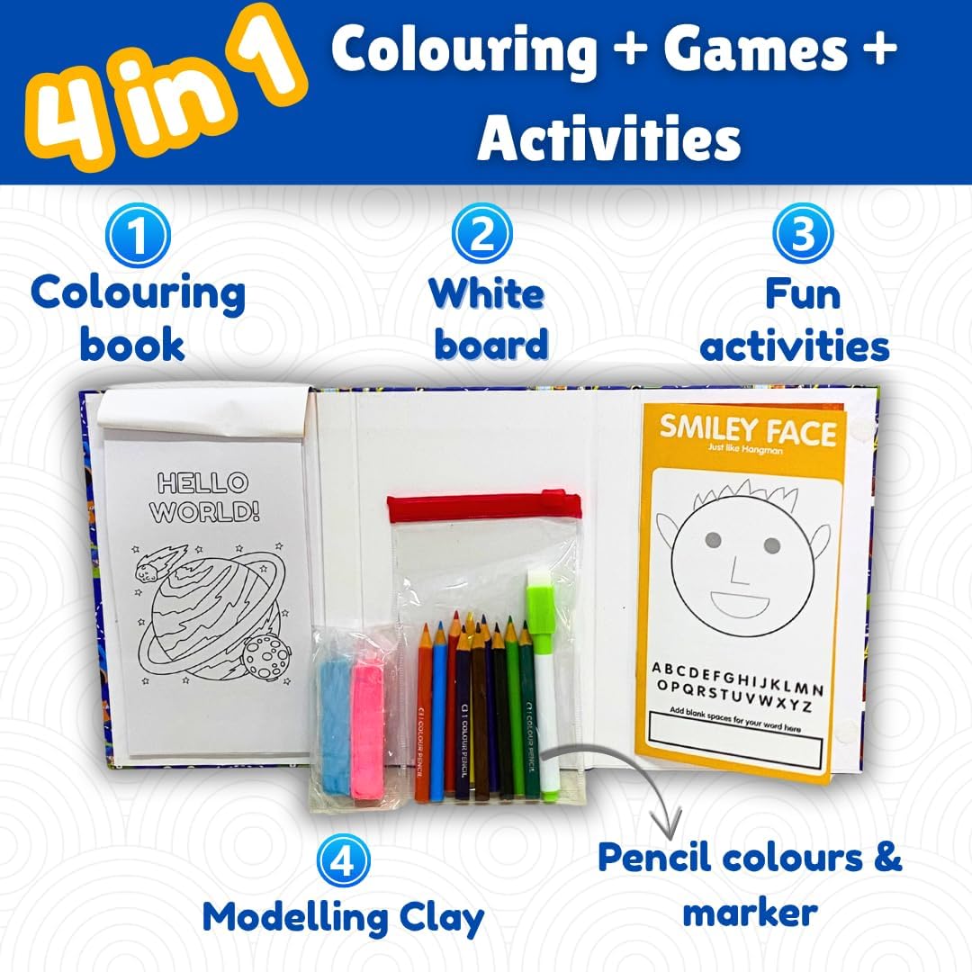 CocoMoco Kids 4 in 1 Car Theme Colouring Kit for Kids 6-12 | Art and Craft Kit for Girls 9-12 | Drawing, Games Activity Set | Return Gifts for Kids Birthday Party | Gift for Boys & Girls (Pack of 3)
