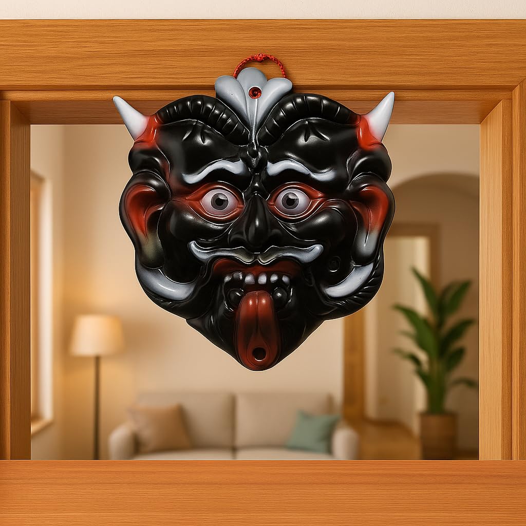 Nazar Battu Evil Eye Protector – Mahakal Face Plastic Mask Wall Hanging | Nazar Suraksha Kawach Drishti Kavach for House Entrance, Office, Shops | Size: 15x17 cm | Multicolor-image-8