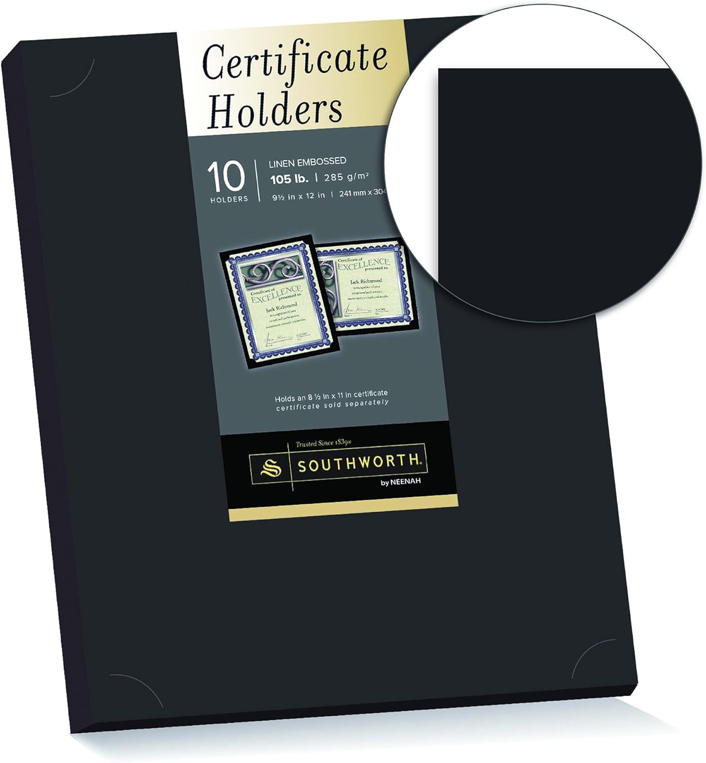 Southworth Certificate Holder, 9.5" x 12", 105 lb, Black Linen Finish, 10 Count - Packaging May Vary (PF18) : Academic Awards And Incentives Supplies : Office Products