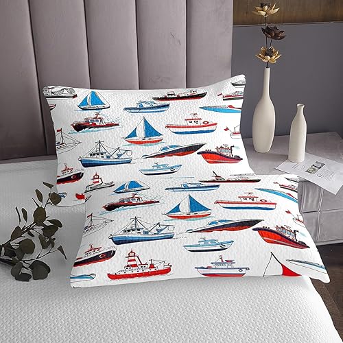 Miniatura 4 de Juego de edredón de barcos náuticos de veleros, tamaño Queen, juego de ropa de cama temática de aventura oceánica, decoración de dormitorio para