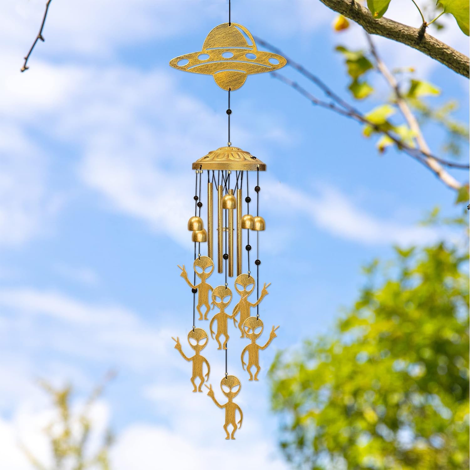 Alien Wind Chimes for Outside, Extraterrestrial UFO Windchimes Decor, Metal Saucerman Bell, UFOs & Aliens Wind Chime Yard Garden Decor Outdoor, Men/Women/Memorial/Housewarming/Birthday/Festival Gifts