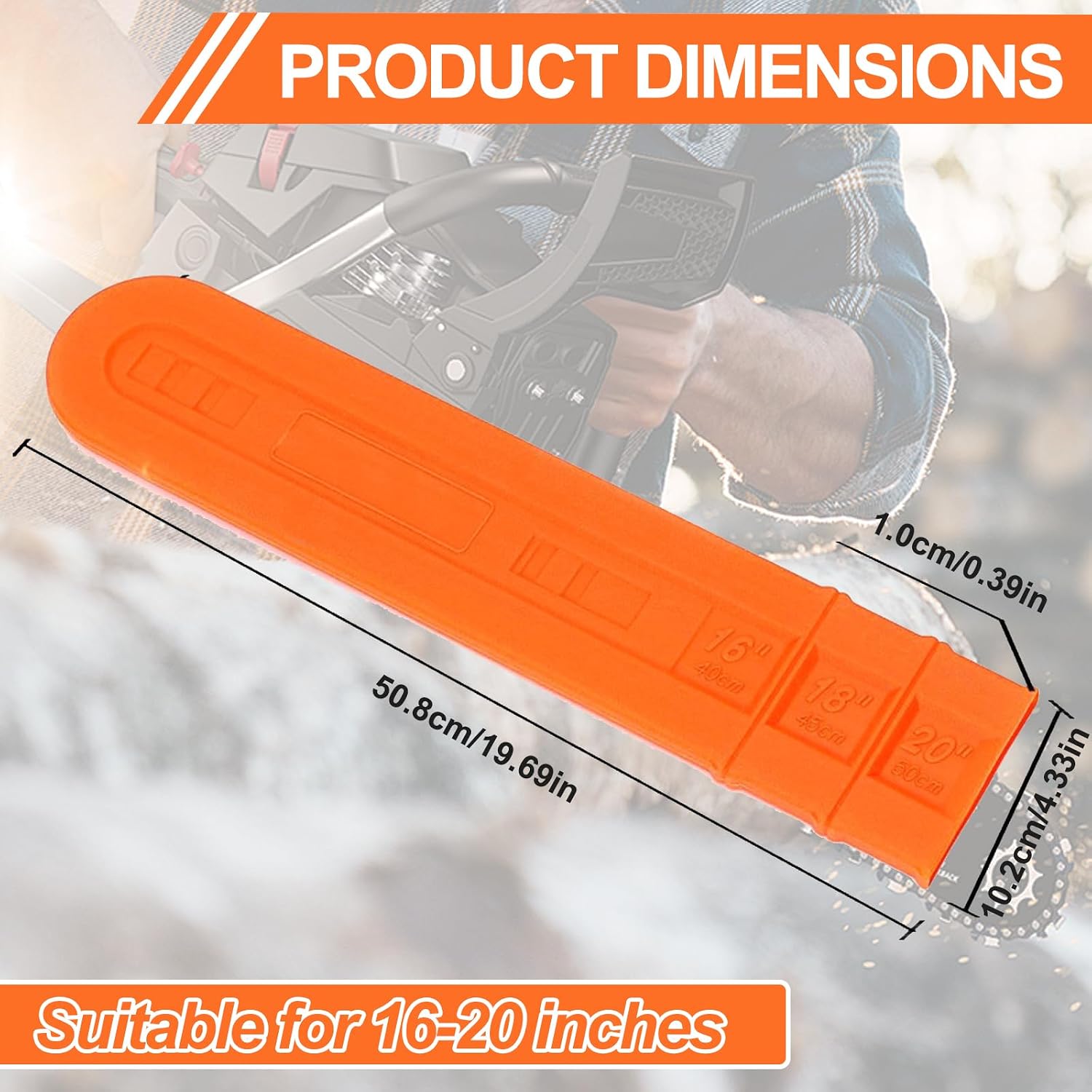 Chainsaw Chain Cover 20" Long Chainsaw Bar Cover Portable Chain Scabbard with Scale Garden Guide Plate Protective Accessories Fit for 16-20 image 2