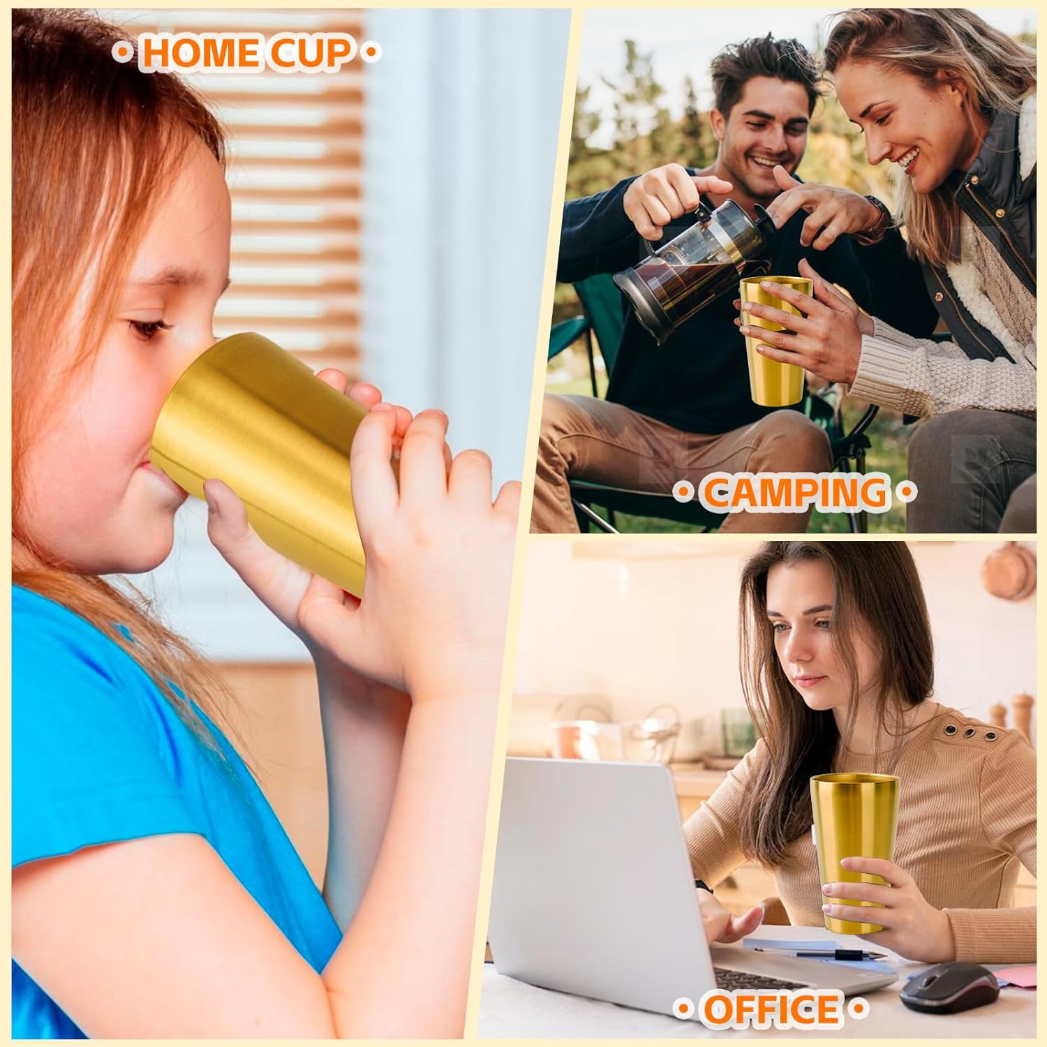 10 Pack 18.6 oz Stainless Steel Insulated Cup, Double Wall Vacuum Small Metal Cup, Reusable Camping Cups Unbreakable Indoor Outdoor for Party, Home, Office, BBQ, Gold - Image 7