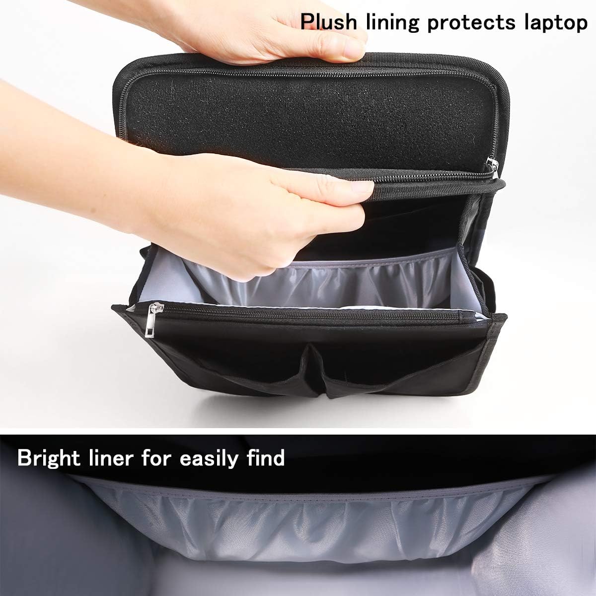 VANCORE Backpack Organizer Insert with Zipper for Rucksack Black Travel Nylon Shoulder Bag Organizer Waterproof - Image 7