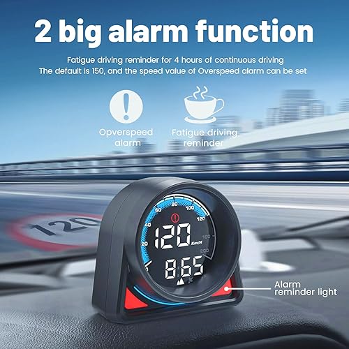 Miniatura 5 de Digital GPS Speedometer, Car Head Up Display, with Speed MPH, Calendar, Clock, Compass Direction, Overspeed Alarm, Fatigue Driving Reminder, for All