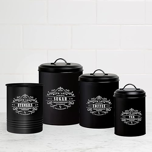 Miniatura 8 de Baie Maison Juego de 3 recipientes grandes de cocina, juegos de recipientes de granja para encimera de cocina, color negro, contenedor de café, té,