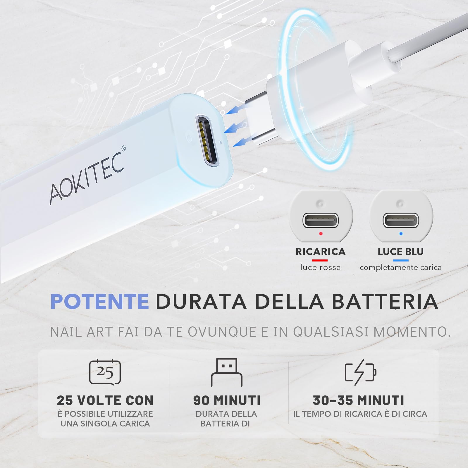 Aokitec Lampada UV LED Unghie, Lampada portatile per unghie, lampada semipermanente unghie, Unghie delle mani e dei piedi ad asciugatura rapida, Previene l'oscuramento della pelle intorno alle unghie