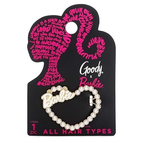 Goody x Barbie - Pinza para el pelo para niñas Corazón de perlas Cierre a presión para ayudar a mantener el cabello en su lugar Accesorios para