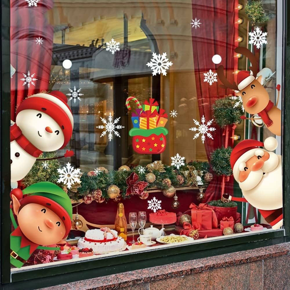 DIYDEC 82pcs Christmas Window Cling Stickers, 5 Sheet Reusable Xmas
