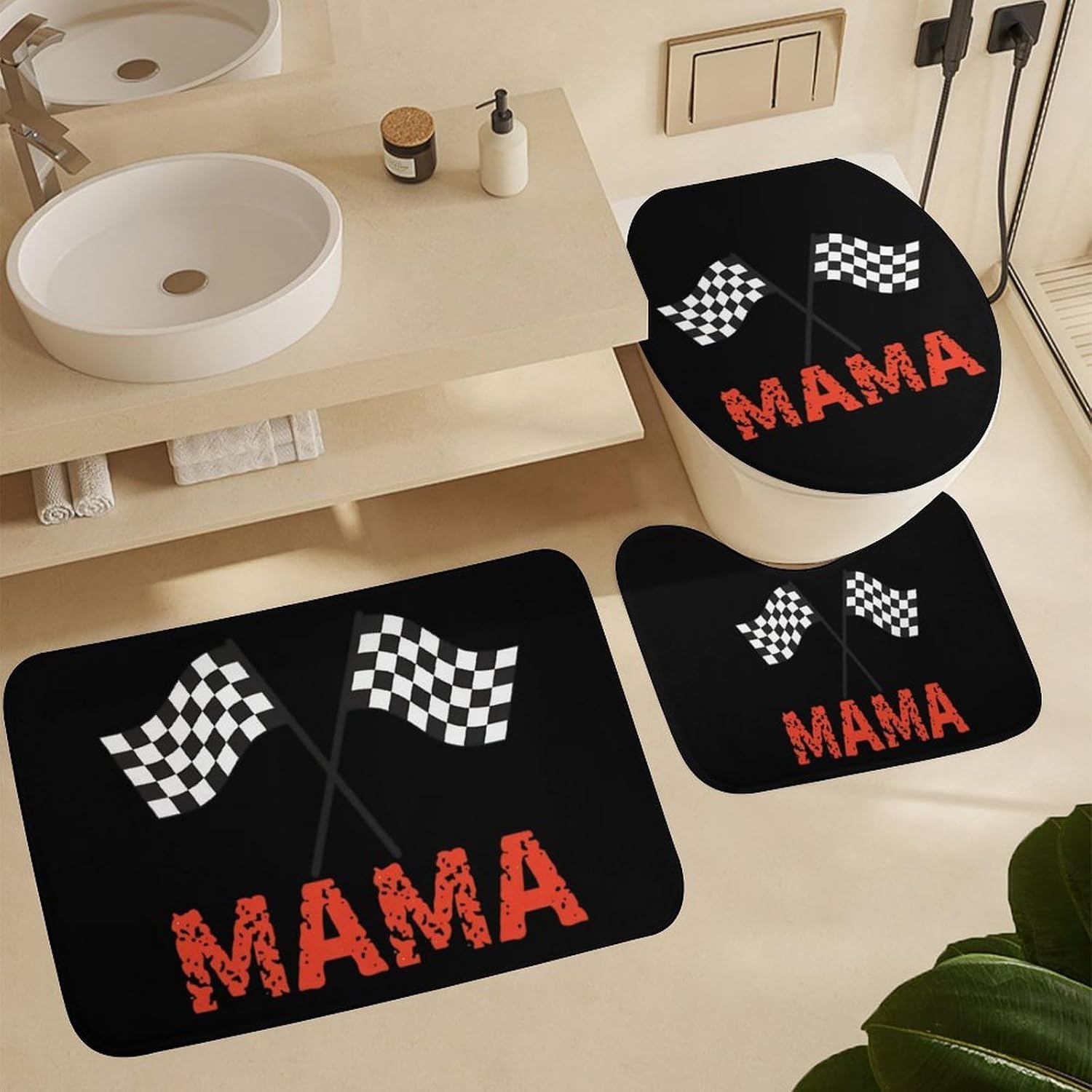 Mama Racing Car Pit Crew Checkered Flag Boys Girls Short Sleeve Shirts Graphic T-Shirts Crewneck Casual Printed Tee
