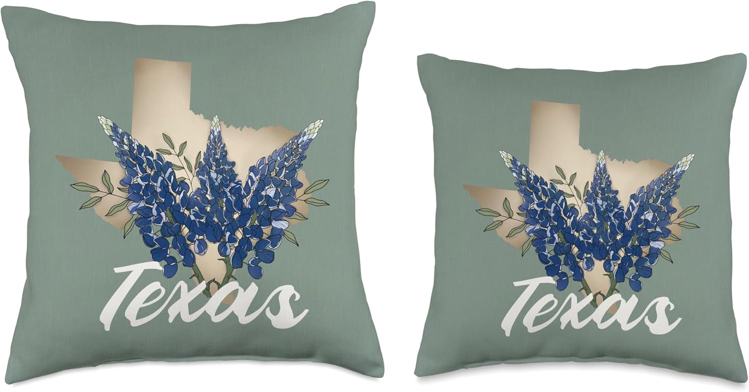 Texas Bluebonnets with sage green Throw Pillow