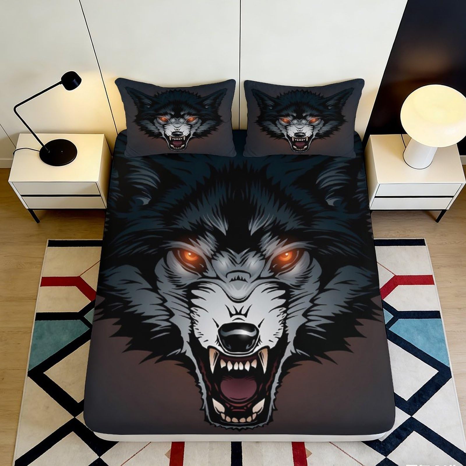 Pnayamiorkfel Style-9 3D Printed Dark Wolf Fitted Sheet Microfiber Soft Breathable Wild Animal Bed Cover For Bedroom Dorm Mattress Protection Decor 90X200x25cm