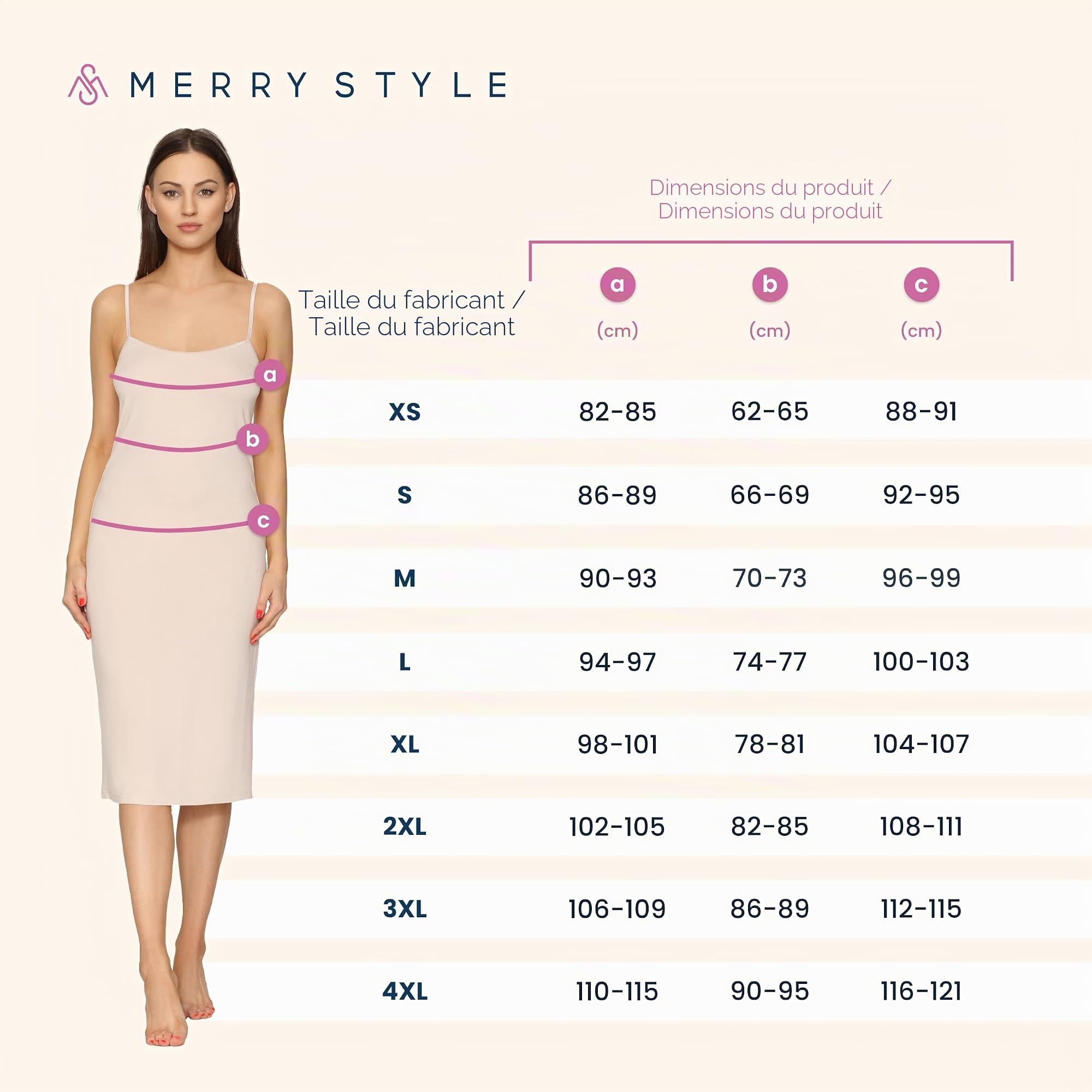 Merry Style Fond de Robe Longue avec Bretelles Femme Lingerie sous-vêtement sans Manches Sexy Elégant MS-402