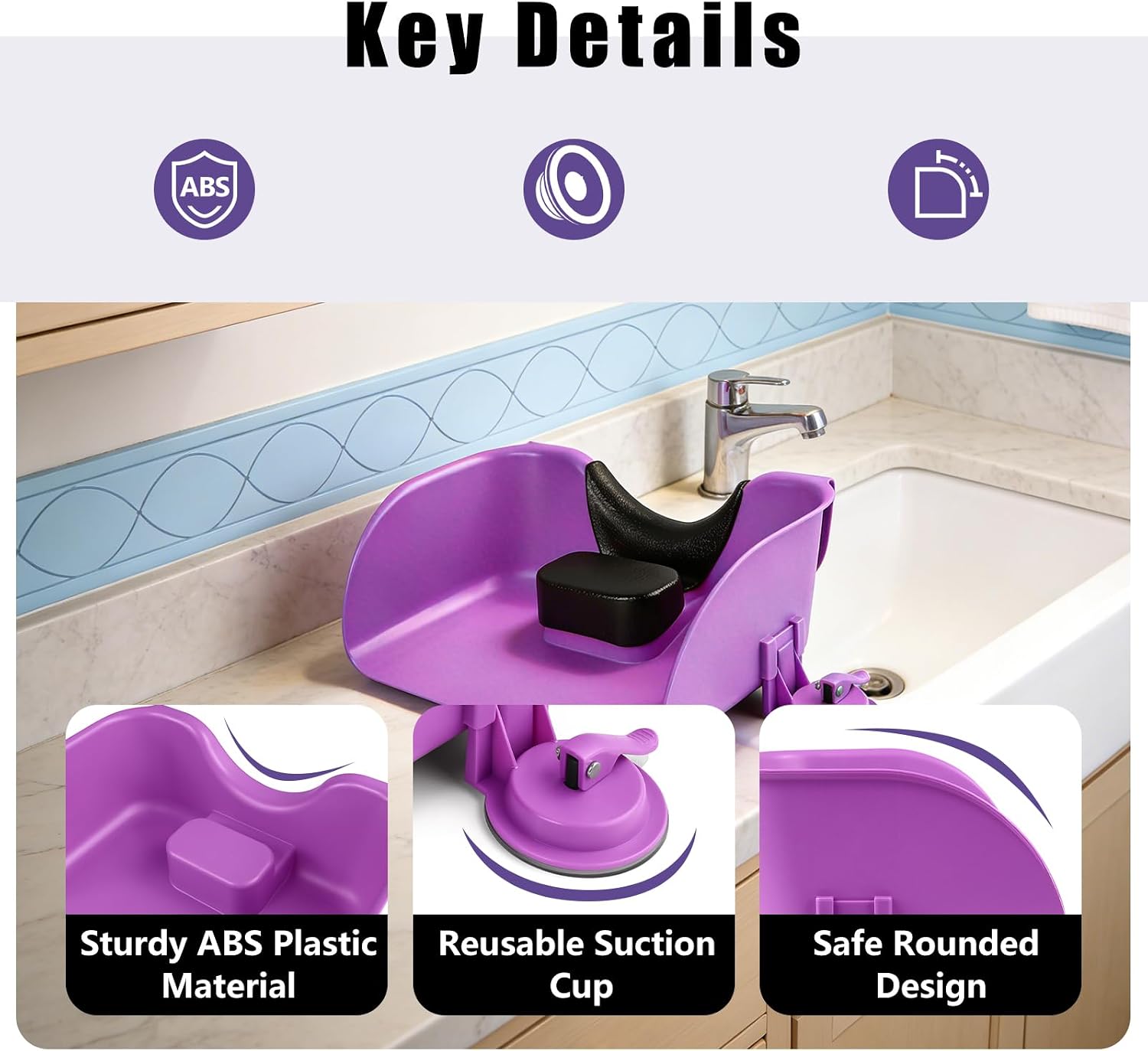 Portable Shampoo Bowl for Kids, Hair Washing Basin for Children Tear Free Hair Washing Station for Kitchen Sink or Bathtub (Purple)