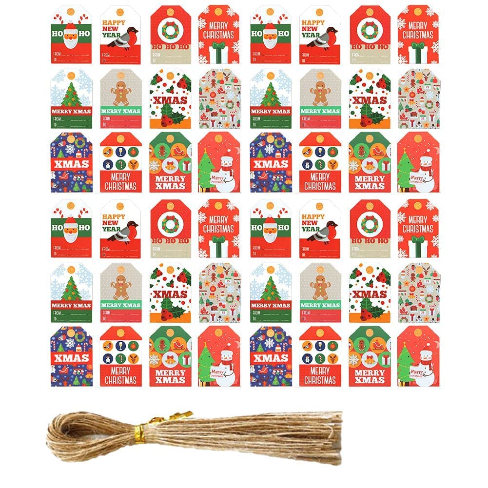 Weihnachtskraft-Geschenkanhänger, Anhänger 144 Kraftpapieranhänger mit 50 Juteschnur Weihnachtskraft-Weihnachtsanhänger mit Schnur Kraftgeschenk-Geschenkanhänger für Weihnachtsbaum, Geschenkdekorati