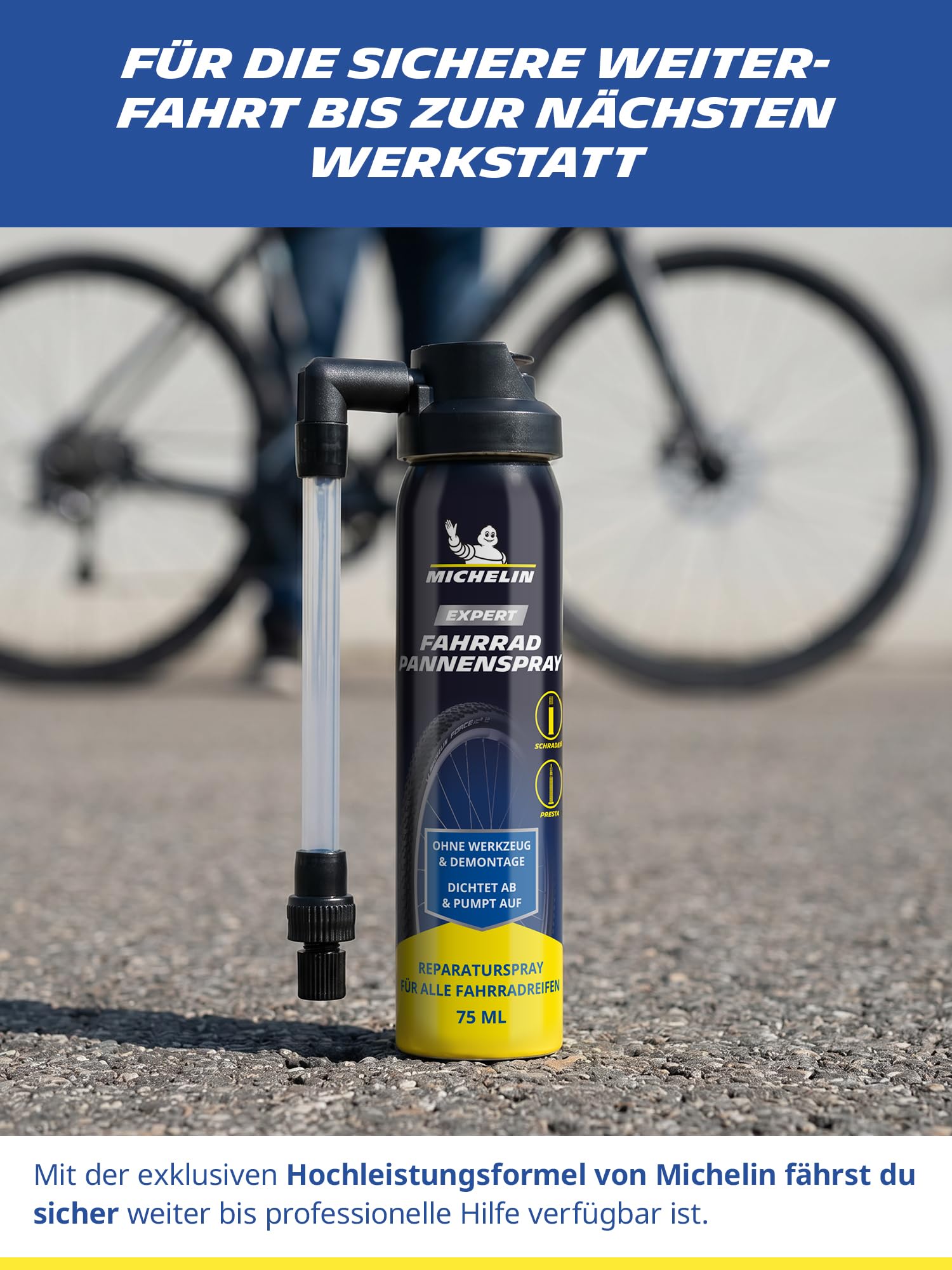 MICHELIN EXPERT Fahrrad Pannenspray 12 x 75 ml – Reifendichtmittel für alle Fahrradreifen & Ventile – Reifenpanne ohne Werkzeug Reparieren – für MTB, E-Bike & Rennrad