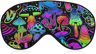 Sleep Eye Mask for Men Women Compatible with Neon Mushrooms Pattern Colorful Sleeping Mask, Comfortable Eye Mask with Adjustable Strap, Blocks Light Sleeping Blindfold for Nap Travel Sleeping