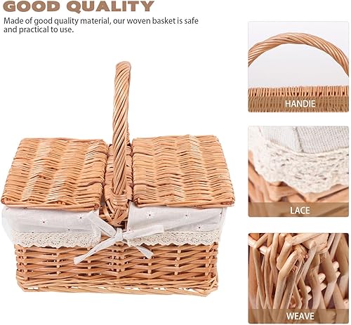 Miniatura 3 de Cabilock Cesta de picnic tejida con asas, cesta de almacenamiento de picnic con tapa, adornos de granja, manualidades para picnic al aire libre,