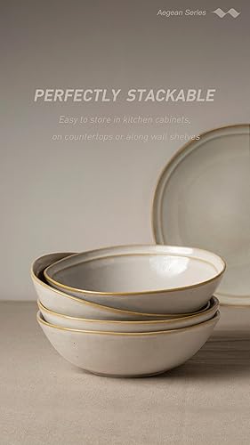 Miniatura 5 de famiware Juego de 4 cuencos para pasta, 42 onzas de profundidad para comer  Juego de platos grandes de sopa de cerámica del Egeo  aptos para