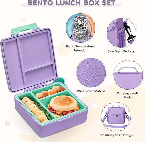 Miniatura 10 de Juego de lonchera con contenedor de caja Bento, termo de sopa de alimentos de acero inoxidable de 17 onzas, botella de agua para niños y bolsa de