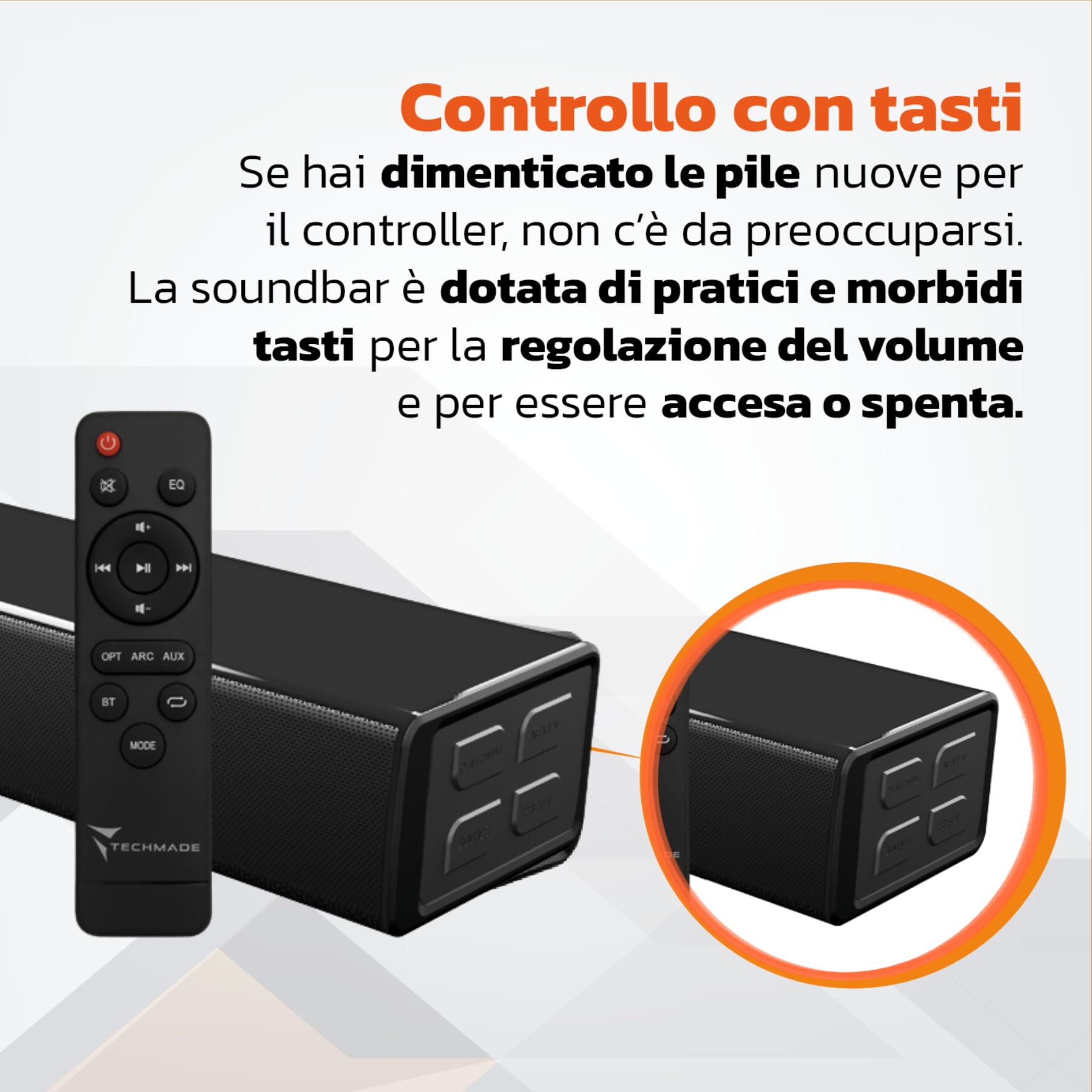 TECHMADE Barre de Son TV Bluetooth | Puissance maximale 120 W, Basses Profondes, Audio stéréo | Bluetooth, AUX, HDMI Arc, Optique (2.1)