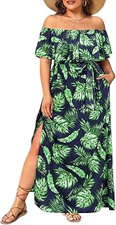 Plus Size Off The Shoulder Maxi Long Casual Beach Dress Pockets Women - Buy now