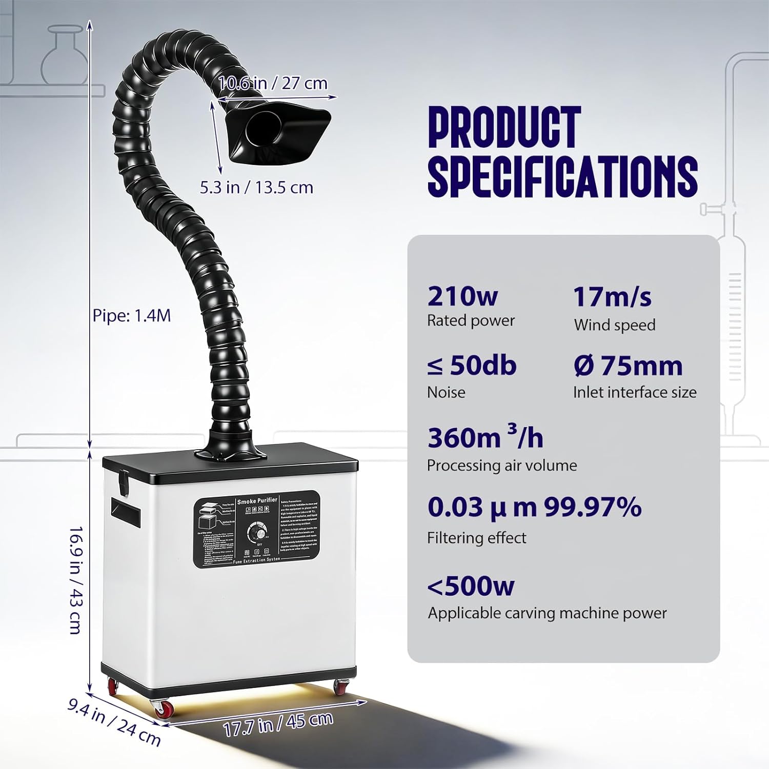 210W Solder Fume Extractor for Laser Engraver, 212 CFM Strong Suction & 10 Pre-Filters, 0.03µm 99.97% HEPA & Activated Carbon Filter, 50dB Smoke Purifier for Laser Cutting, 3D Printing, DIY Soldering