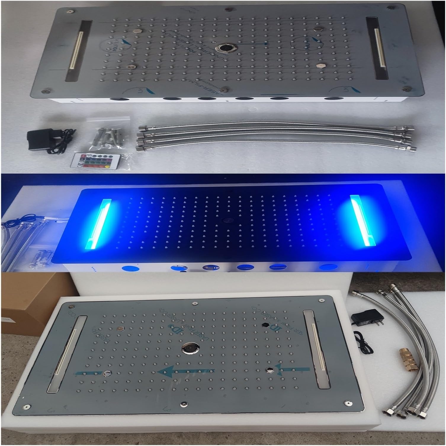 Shower Panel, LED Shower Head Rain Waterfall Mist Spray Bath Set, Thermostatic Shower Mixer Faucet,Embedded Ceiling Shower Set Stainless Steel(Single shower head)
