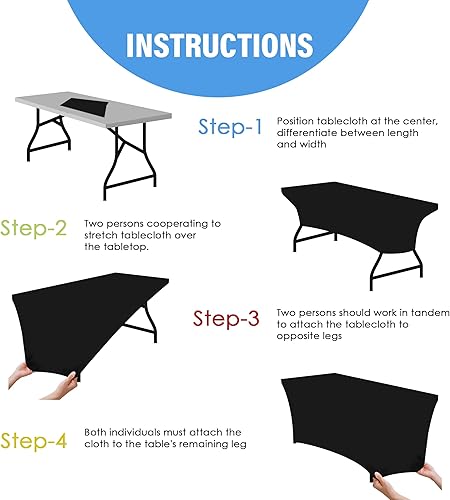 Miniatura 3 de CKE Mantel rectangular de elastano de 6 pies (negro, 2 unidades) ajustado, lavable, apretado, resistente a las arrugas, elástico, rectangular, para