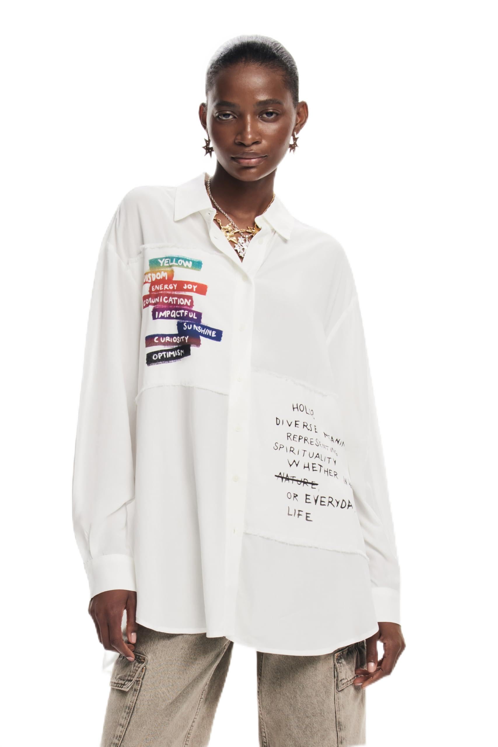 Desigual Damen Weiß Woman Woven Shirt Long Sleeve Blouse, Xl Eu