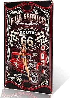dingleiever Full Service Hot Rod Route 66 Die Cut Metal Sign with Pin up Girls Vintage Garage Wall Art 12 x 8 Inches