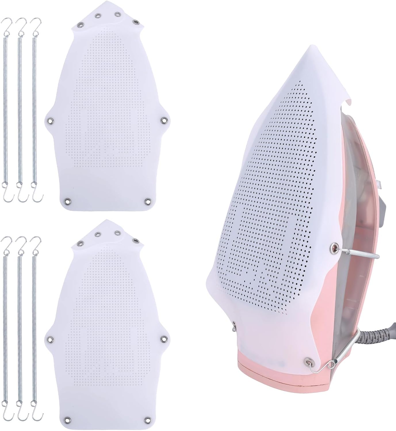 2pcs Ironing Shoe Protective Cover, White Iron Sole Cover Protector Pad with Hooks for Electric Iron Shield Press Clothes Protector Accessories Prevents Fabric Burns Sticking & Scorching