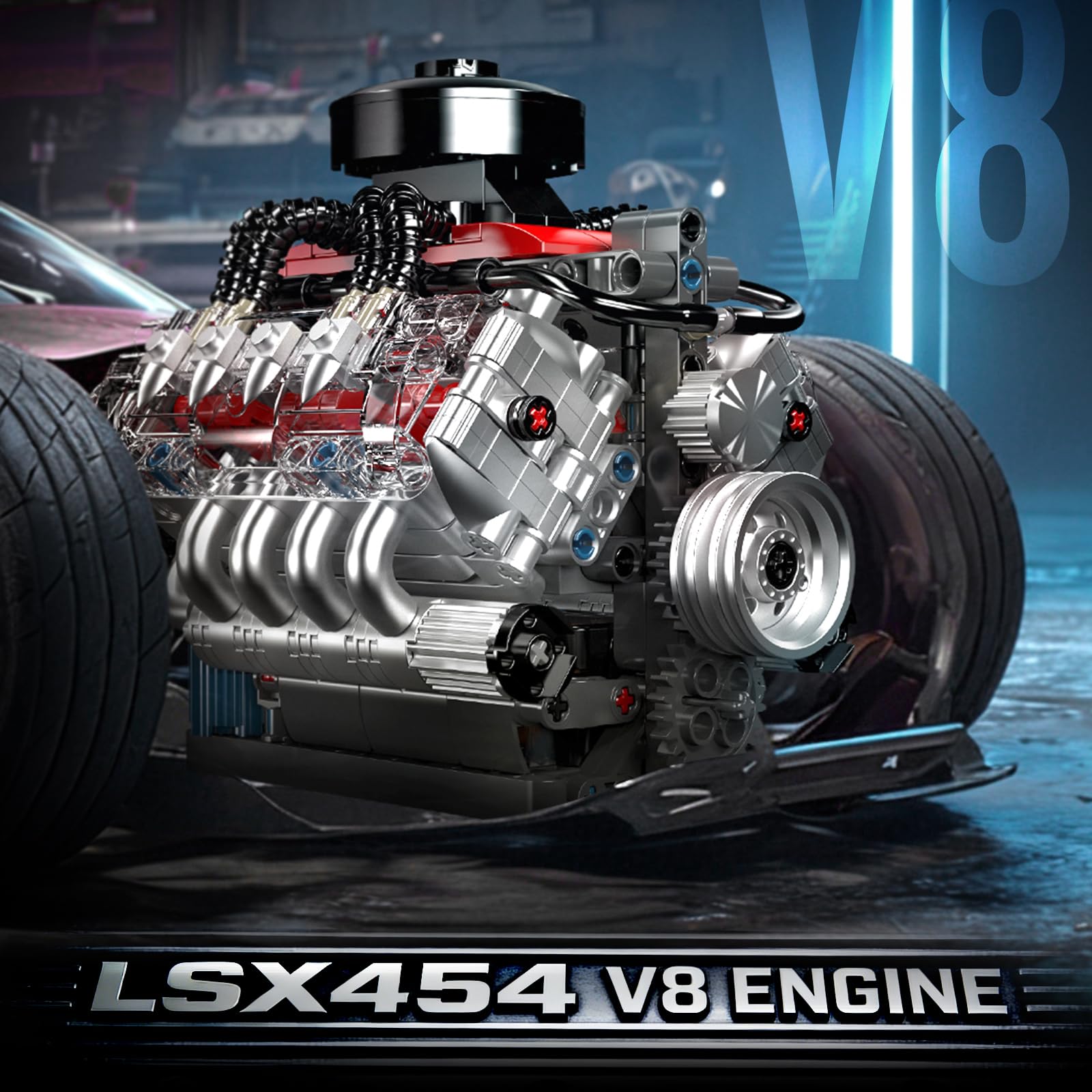 Mould King 10171 Tecnología V8 Motor Bloques de Construcción Juguete, 487 Piezas Motor Bloques de Enganche Kit de Construcción Kit de Construcción Regalo para Adultos