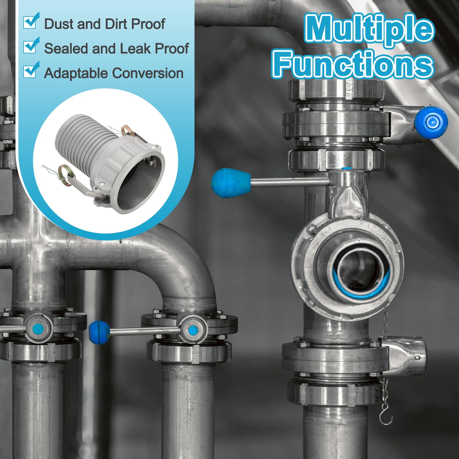 PATIKIL 3" Acoplamiento De Aluminio Tipo CAM Y Groove, 2 Piezas Parte-C Enchufe Macho para Polvo Adaptador Hembra Roscado NPT Acoplamiento Rápido Tipo CAM Adaptador para Manguera, Plateado